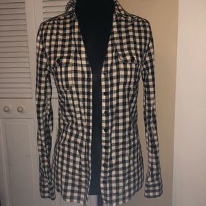 Cream and black plaid button down